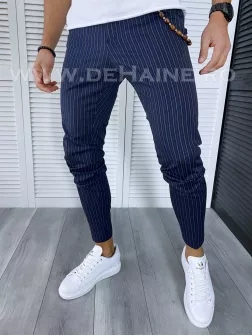 Pantaloni barbati casual regular fit bleumarin in dungi B1705 F5